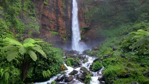 Kapas Biru Waterfall surrounded by lush tropical rainforest, East Java Indonesia Vídeos de archivo 337709335
