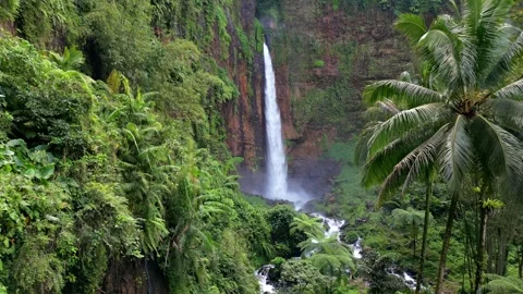 Kapas Biru Waterfall surrounded by lush tropical rainforest, East Java Indonesia Vídeos de archivo 337713626