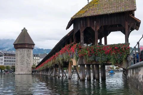 The Kapellbrücke on a cloudy day Stock Photos