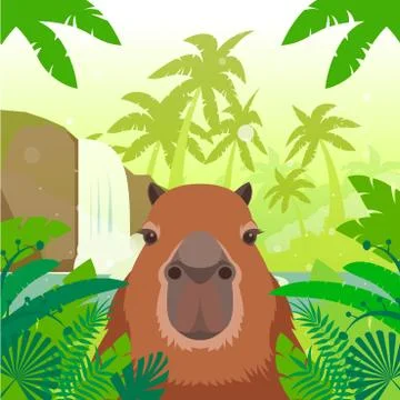 Kapibara on the Jungle Background Stock Illustration