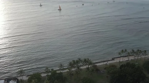 Kapiolani Oahu Ocean Pan Down, 4K Drone Stock Footage 230914112