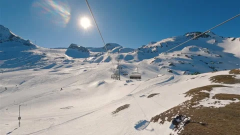 Kaprun Winter Ski Resort in Austrian Alps, Chairlift Ride in Snowy Mountains Stock Footage 315960658