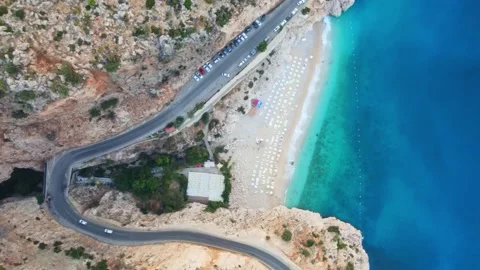 Kaputas Beach aerial pan view towards sea in Turkey Stock Footage 344534641