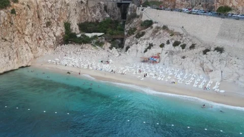 Kaputas Beach aerial pullback drone view over sea Stock Footage 344534469
