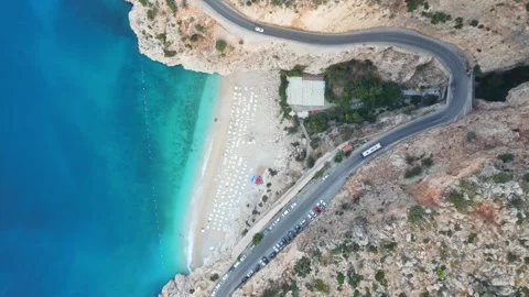 Kaputas Beach Turkey static aerial view of road and sea Stock Footage 344534369