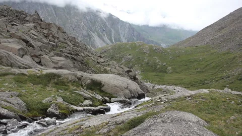 Kara - Oyuke stream flowing from the Mountain Spirits Lake, Altai Mountains Stock Footage 97981445