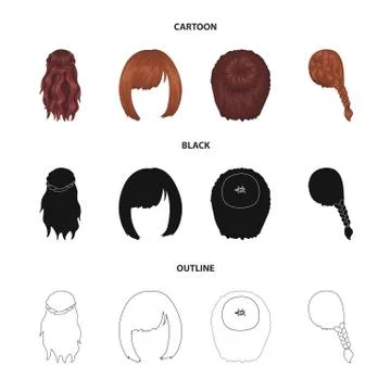 Kara, red braid and other types of hairstyles. Back hairstyle set collection Illustrazione stock