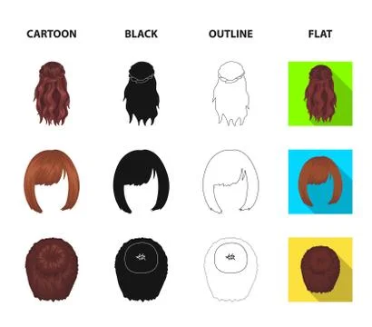 Kara, red braid and other types of hairstyles. Back hairstyle set collection Illustrazione stock