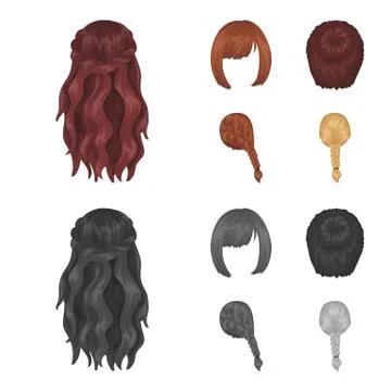Kara, red braid and other types of hairstyles. Back hairstyle set collection Illustrazione stock
