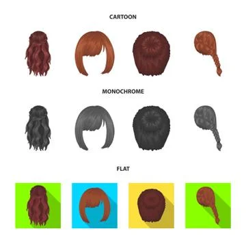 Kara, red braid and other types of hairstyles. Back hairstyle set collection Illustrazione stock