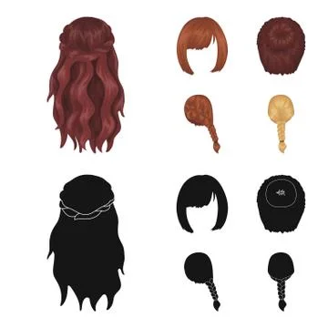 Kara, red braid and other types of hairstyles. Back hairstyle set collection Illustrazione stock