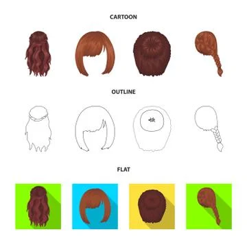 Kara, red braid and other types of hairstyles. Back hairstyle set collection Illustrazione stock