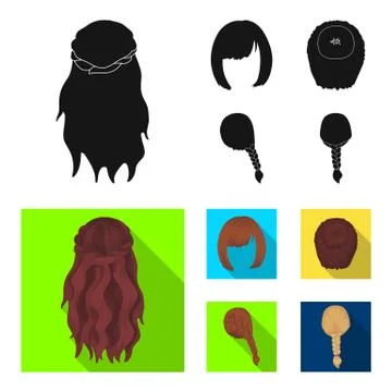 Kara, red braid and other types of hairstyles. Back hairstyle set collection Illustrazione stock