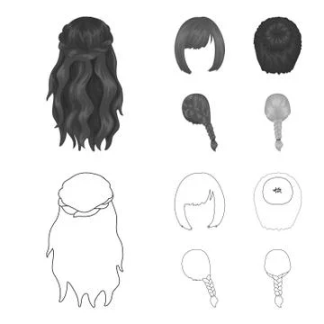 Kara, red braid and other types of hairstyles. Back hairstyle set collection Illustrazione stock