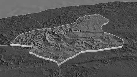 Karabk, Turkey. Bilevel elevation map with surface waters Stock Illustration