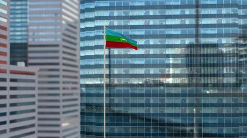 Karachay Cherkessia Flag 3D Render Animation Waving Against Glass Office Bui Stock-Footage 333026720