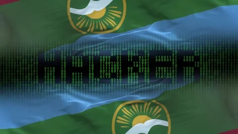Karachay Cherkessia flag - Waving flag on matrix binary code background Stock Footage 321420153