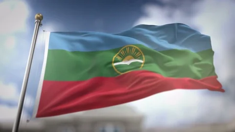 Karachay-Cherkessia Flag Waving Slow Motion 3D Rendering Blue Sky Backgroun.. Stock Footage 75348183