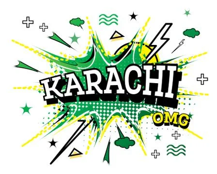 Karachi Comic Text in Pop Art Style Isolated on White Background. Illustrazione stock