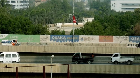 Karachi Traffic over flyover Stock Footage 86536661