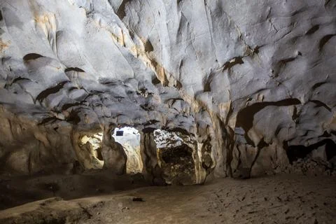 Karain Cave. Interior view of the cave in Antalya, where natural stalactite.. Stock Photos