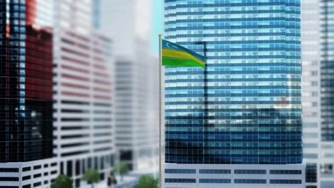 Karakalpakstan Flag 3D Render Animation Waving in Front of Modern Glass Buil Stock-Footage 333075867