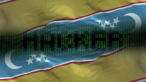 Karakalpakstan flag - Waving flag on matrix binary code background Stock Footage 321420163
