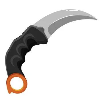 Karambit knife with black handle and orange ring featuring a curved blade Stock Illustration
