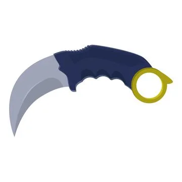 Karambit knife with blue handle and gold ring guard Illustration