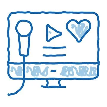 Karaoke on Computer doodle icon hand drawn illustration Stock Illustration