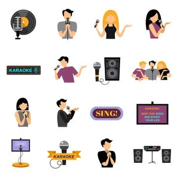 Karaoke Flat Icons Set Illustration