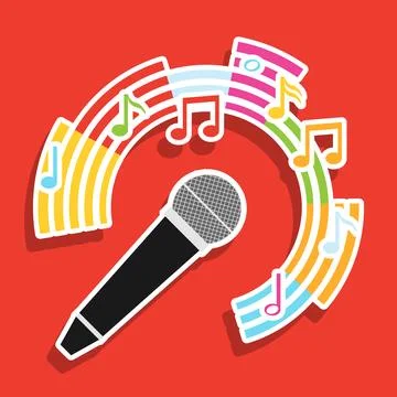 Karaoke microphone with equalizer and music icons. Cartoon illustration Illustrazione stock