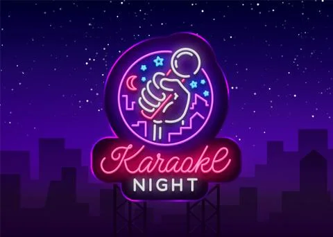 Karaoke night vector. Neon sign, luminous logo, symbol, light banner Stock Illustration