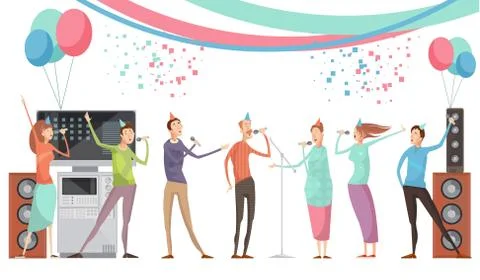 Karaoke party flat Illustrazione stock