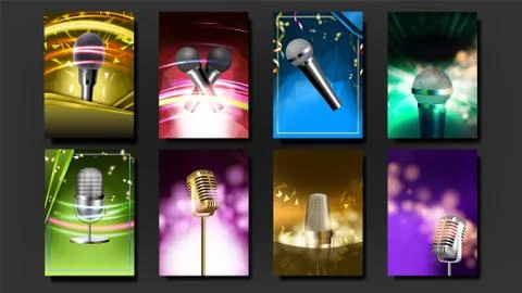 Karaoke Poster Template Blank Set . Old Bar. Speaker Label.Entertainment Stock Illustration