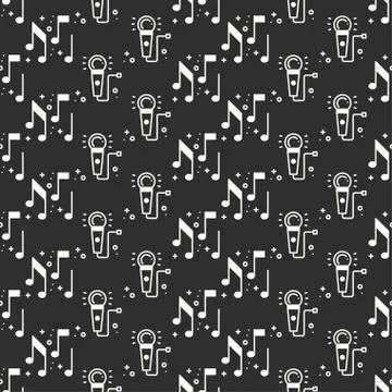 Karaoke seamless pattern. Microphone and notes icon. Party celebration decor  스톡 일러스트