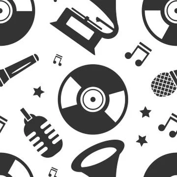 Karaoke Seamless Pattern Vector Illustration, Retro Music Wallpaper, Packaging Stock Illustration