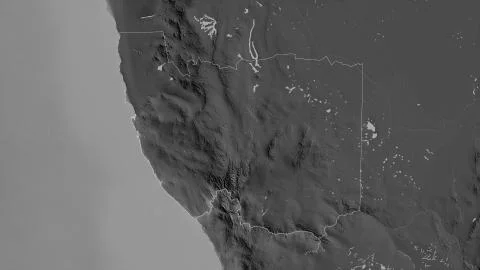 Karas, Namibia. Grayscaled map with lakes and rivers Illustrazione stock