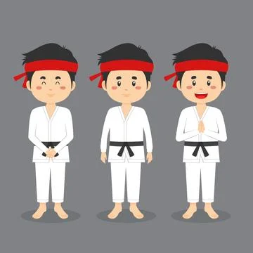 Karate Character with Various Expression Stock Illustration