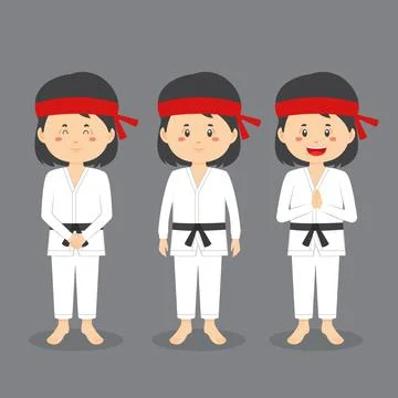Karate Character with Various Expression Stock Illustration