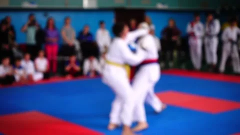 Karate competitions. Out of focus. Slow motion. Stock-Footage 107984134