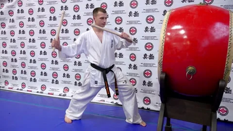 Karate fighter Kyokushin opens the competition Stock Footage 308792806