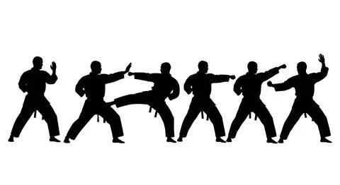 Karate Kata Sequence Silhouette Set Stock Illustration
