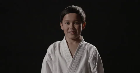 Karate kid portrait 10 year old 50fps slidecam Stock Footage 48623914
