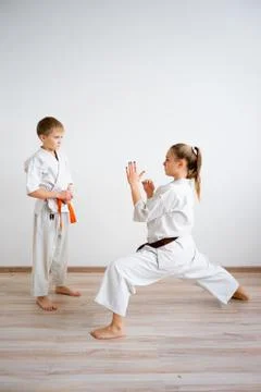 Karate kids training Stock Photos