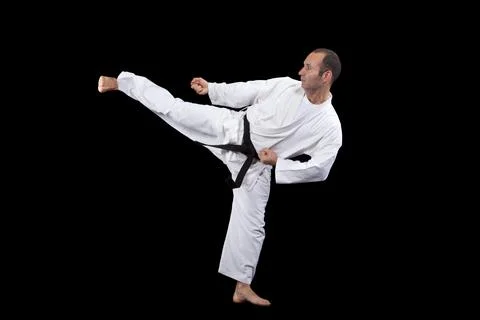 Karate man with back background Stock Photos