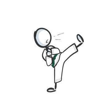 Karate man does kick exercise. Martial arts. Hand drawn. Stickman vector 스톡 일러스트