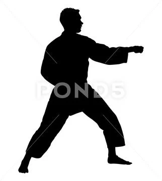 Karate man fighter in kimono vector silhouette. Japan traditional ...