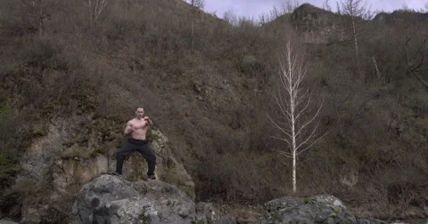 Karate in the mountains. Overall plan Stock Footage 63034112