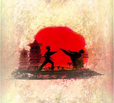 Karate occupations - grunge background Stock Illustration